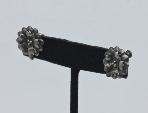 Vintage Sterling Silver Floral Screw Back Earrings