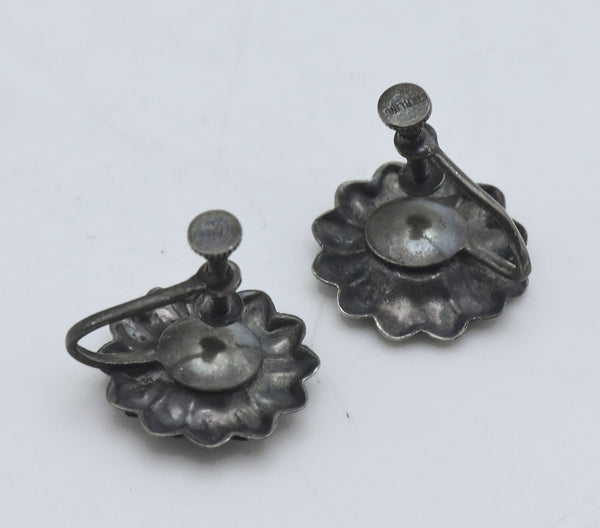 Vintage Sterling Silver Floral Screw Back Earrings