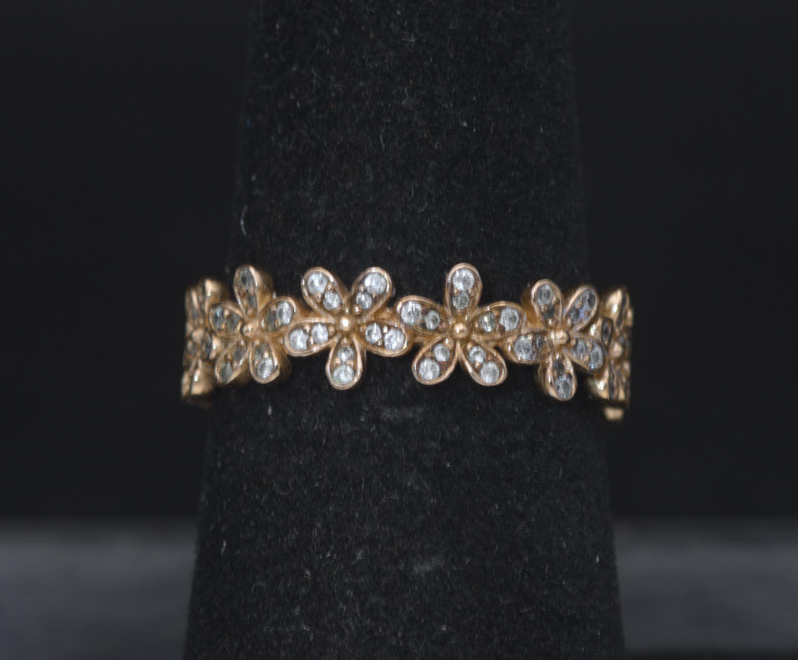 Pandora - Vintage 14k Rose Gold Plated CZ Floral Crown Band - Size 6