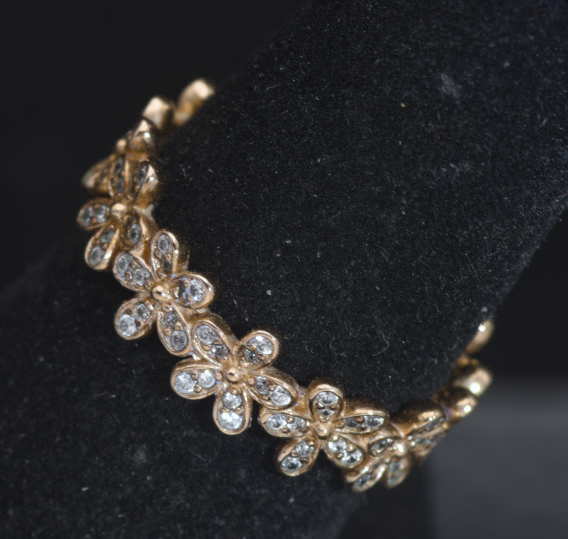 Pandora - Vintage 14k Rose Gold Plated CZ Floral Crown Band - Size 6