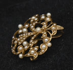 Vintage Handcrafted 14K Gold and Cultured Pearl Fleur-de-Lis Brooch/Pendant