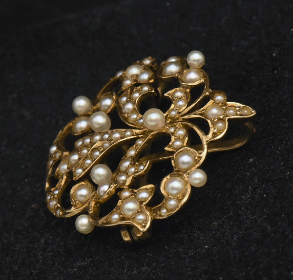 Vintage Handcrafted 14K Gold and Cultured Pearl Fleur-de-Lis Brooch/Pendant