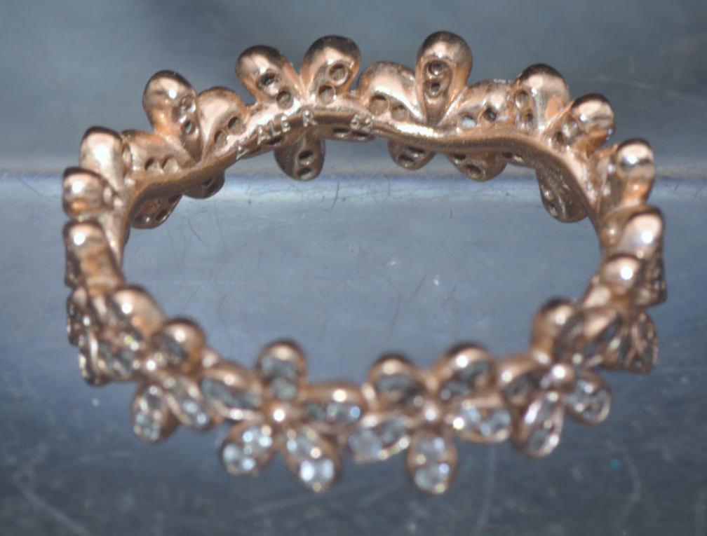 Pandora - Vintage 14k Rose Gold Plated CZ Floral Crown Band - Size 6