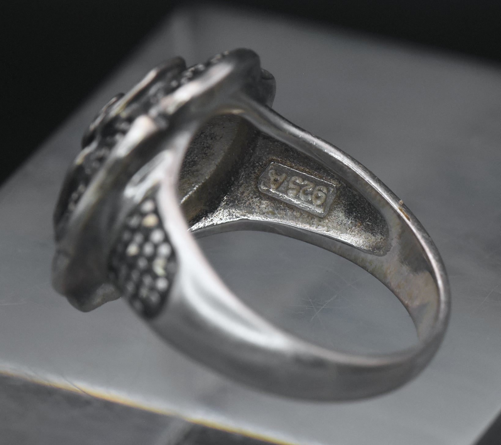 Vintage Sterling Silver Floral Marcasite Ring - Size 7