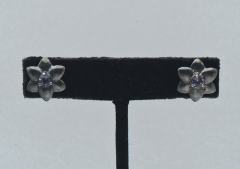 Vintage Sterling Silver and Amethyst Flower Stud Earrings