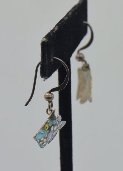 Vintage Sterling Silver Tropical Fish Enameled Dangle Earrings