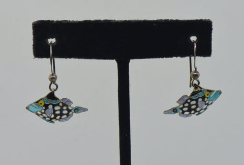 Vintage Sterling Silver Tropical Fish Enameled Dangle Earrings