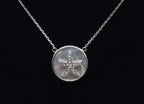 Vintage Mother of Pearl and Diamonds Sterling Silver Starfish Pendant Necklace