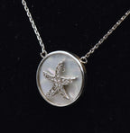Vintage Mother of Pearl and Diamonds Sterling Silver Starfish Pendant Necklace