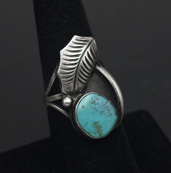 Vintage Handmade Sterling Silver Turquoise Ring - Size 6.5