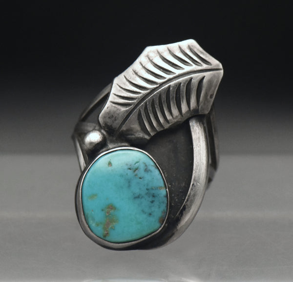 Vintage Handmade Sterling Silver Turquoise Ring - Size 6.5