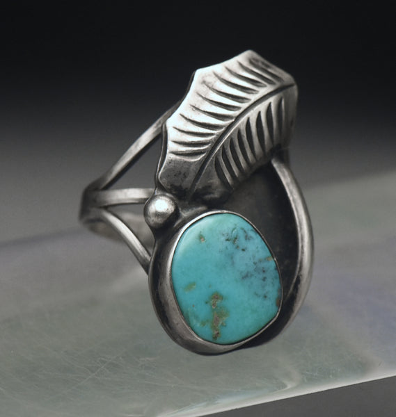 Vintage Handmade Sterling Silver Turquoise Ring - Size 6.5