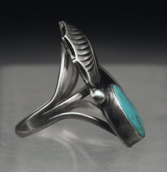 Vintage Handmade Sterling Silver Turquoise Ring - Size 6.5