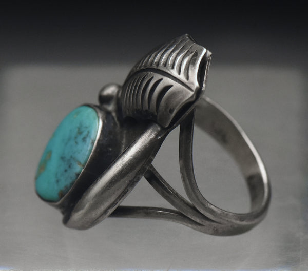 Vintage Handmade Sterling Silver Turquoise Ring - Size 6.5