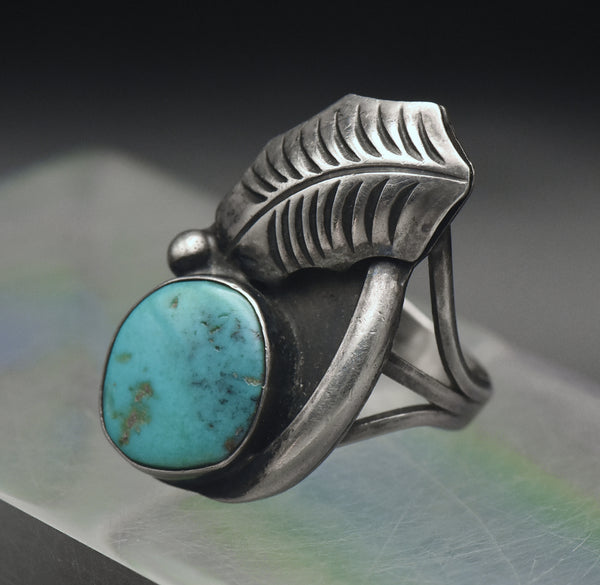 Vintage Handmade Sterling Silver Turquoise Ring - Size 6.5