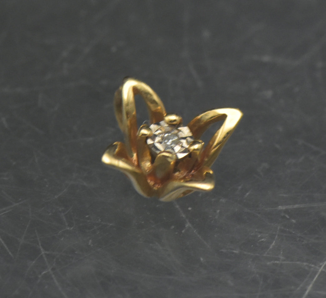 Vintage 14k Gold and Diamond Floral Tiny Pendant