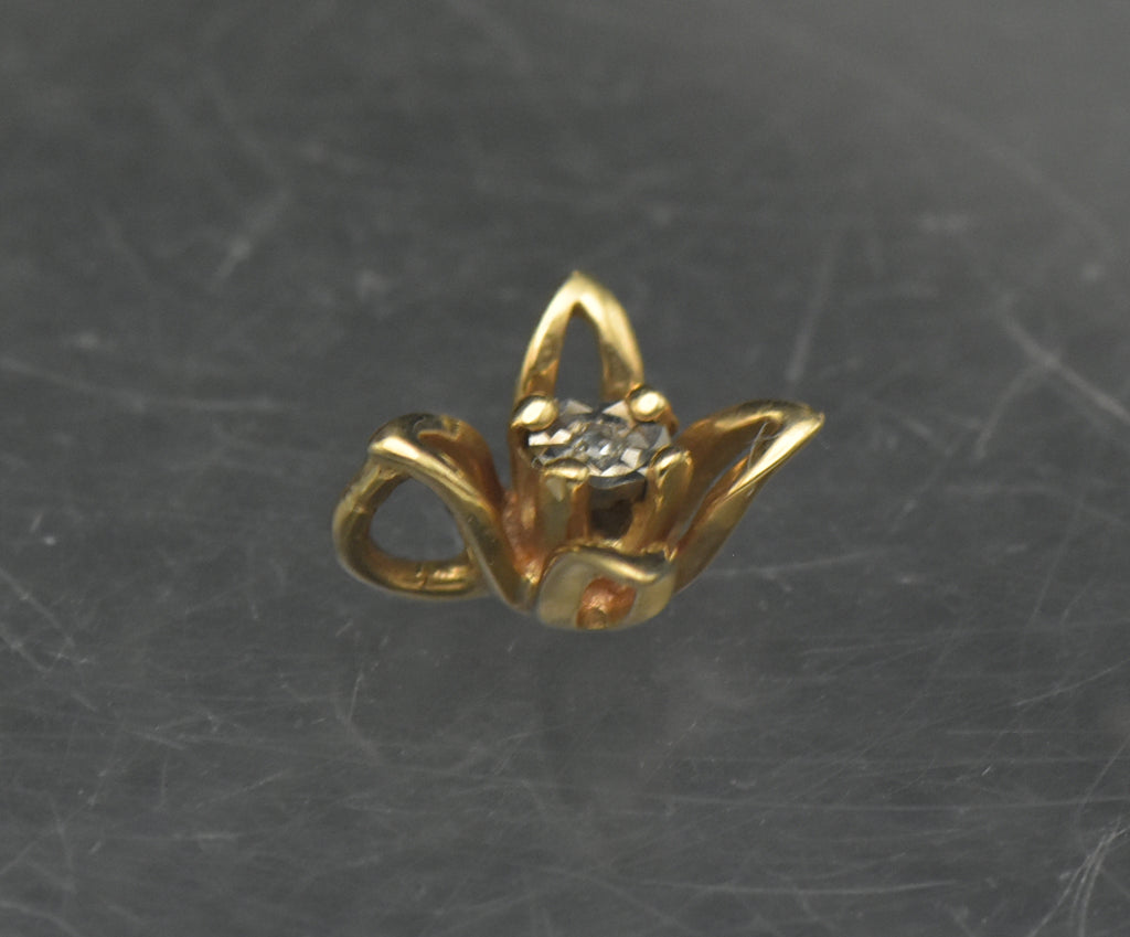 Vintage 14k Gold and Diamond Floral Tiny Pendant