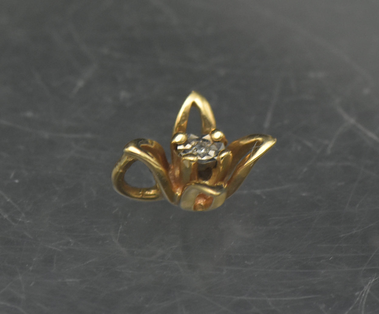 Vintage 14k Gold and Diamond Floral Tiny Pendant