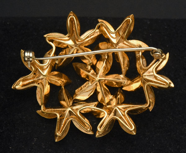 Vintage Handcrafted 18K Gold and Sapphires Floral Brooch