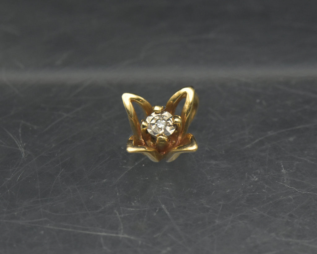 Vintage 14k Gold and Diamond Floral Tiny Pendant