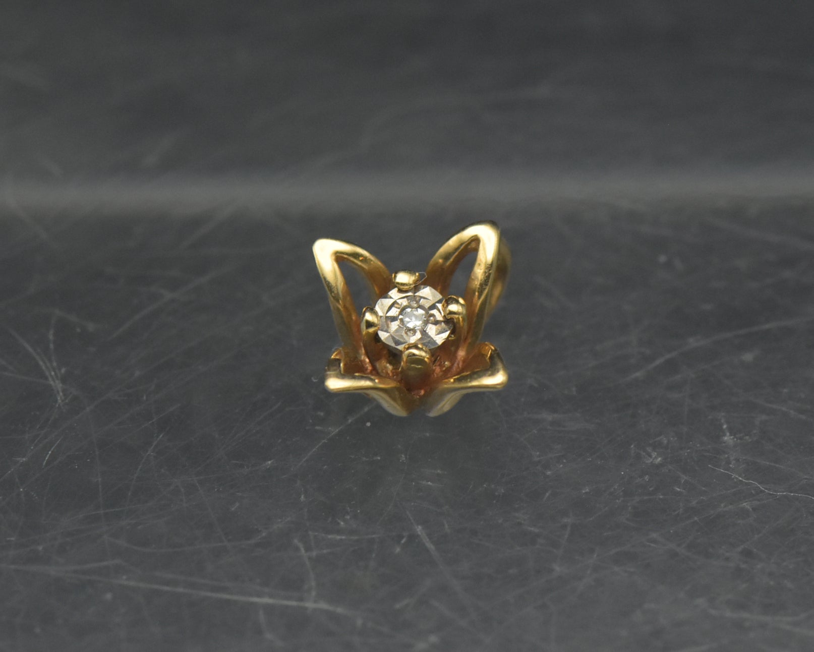 Vintage 14k Gold and Diamond Floral Tiny Pendant