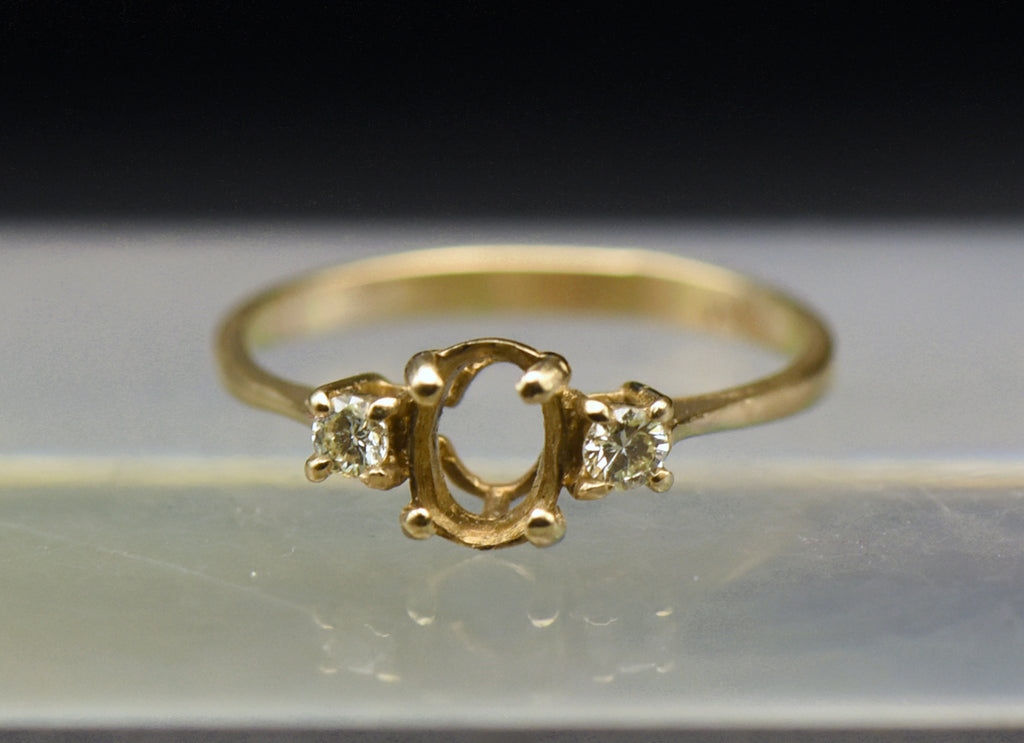 Vintage 14k Gold and Diamonds Semi-Mount Ring - Size 4