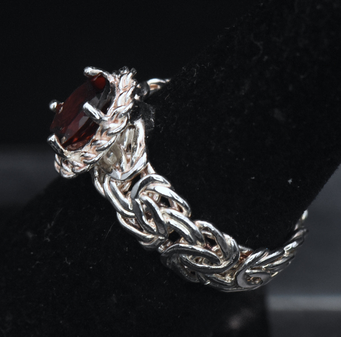 Vintage Red Garnet Sterling Silver Byzantine Ring - Size 6