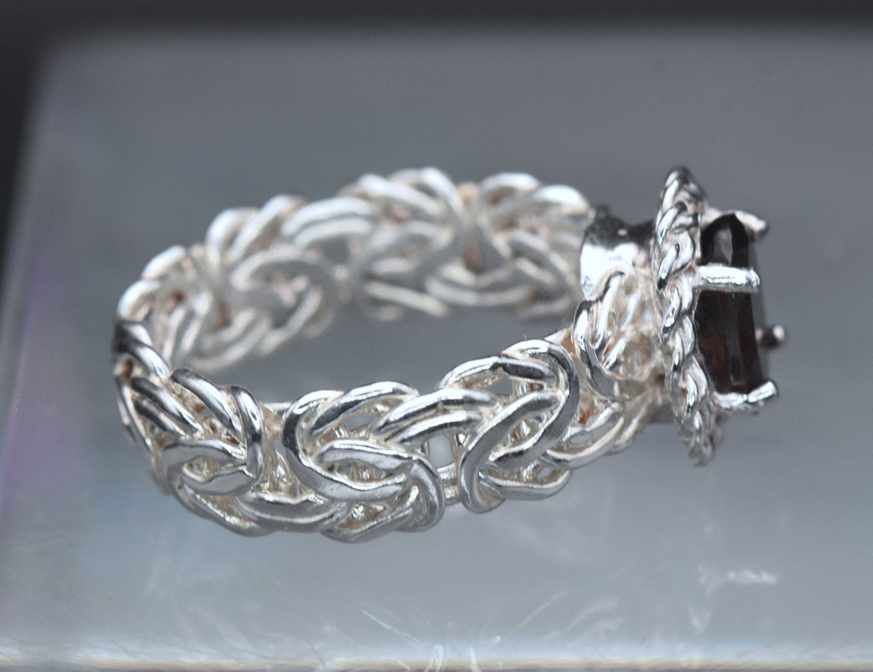 Vintage Red Garnet Sterling Silver Byzantine Ring - Size 6