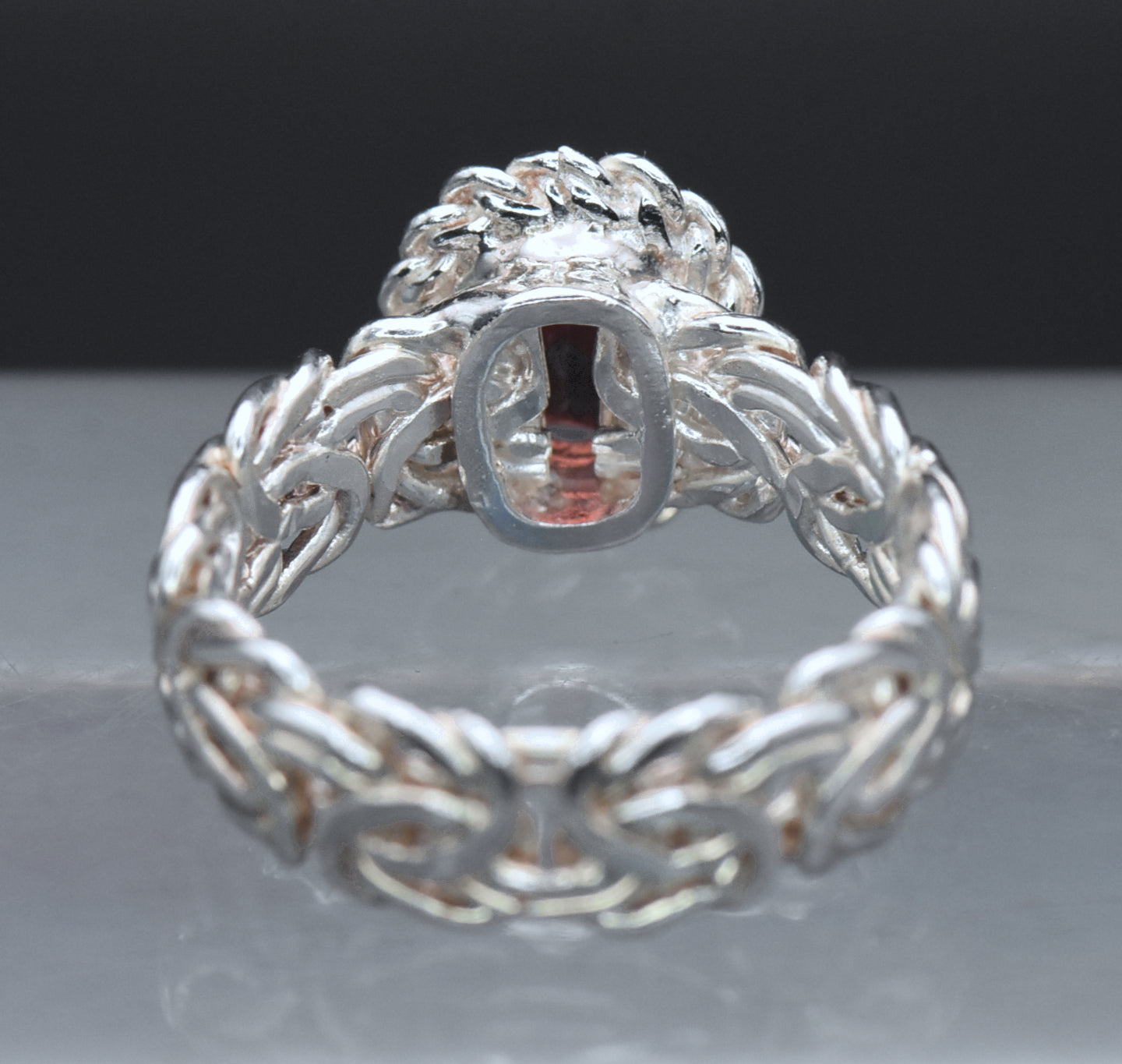 Vintage Red Garnet Sterling Silver Byzantine Ring - Size 6