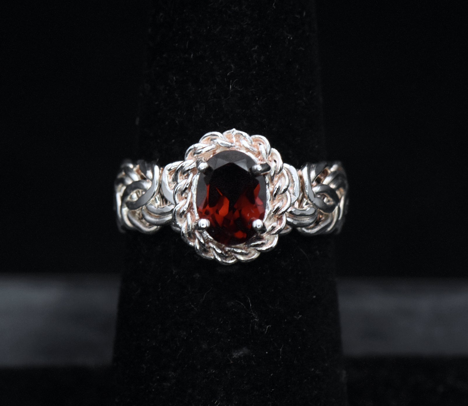 Vintage Red Garnet Sterling Silver Byzantine Ring - Size 6