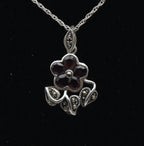 Vintage Red Garnet and Marcasite Sterling Silver Flower Pendant Necklace - 19.5"