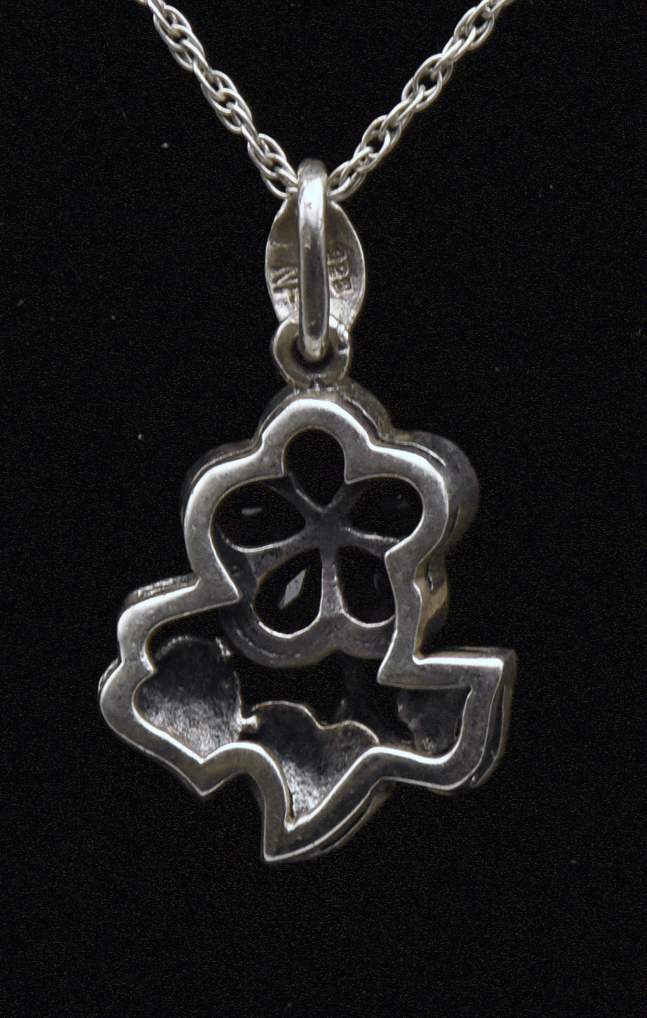 Vintage Red Garnet and Marcasite Sterling Silver Flower Pendant Necklace - 19.5"