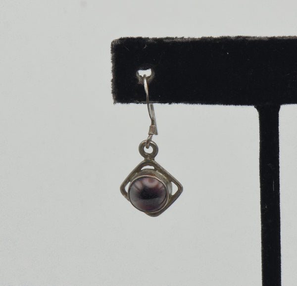 UNMATCHED Vintage Beautiful Red Garnet Cabochon Sterling Silver Dangle Earring