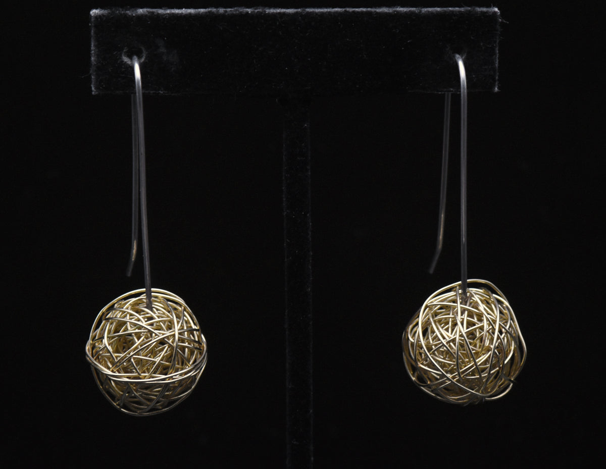 Vintage Handmade Sterling Silver and 14K Gold Wire Earrings