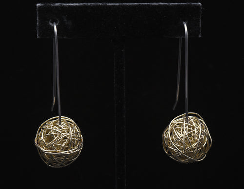 Vintage Handmade Sterling Silver and 14K Gold Wire Earrings