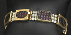 Handmade 14K Gold Link Bracelet with Hand-Carved Glass and Cultured Pearls - 7"