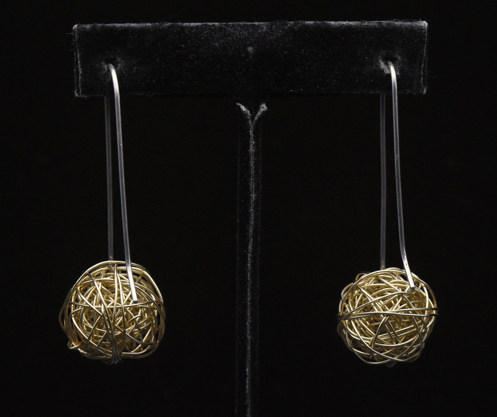 Vintage Handmade Sterling Silver and 14K Gold Wire Earrings