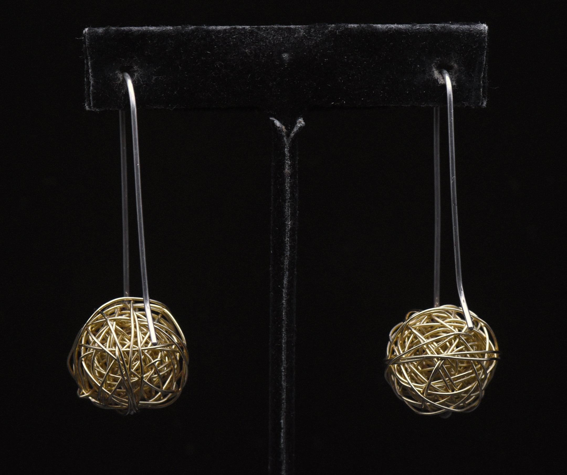 Vintage Handmade Sterling Silver and 14K Gold Wire Earrings
