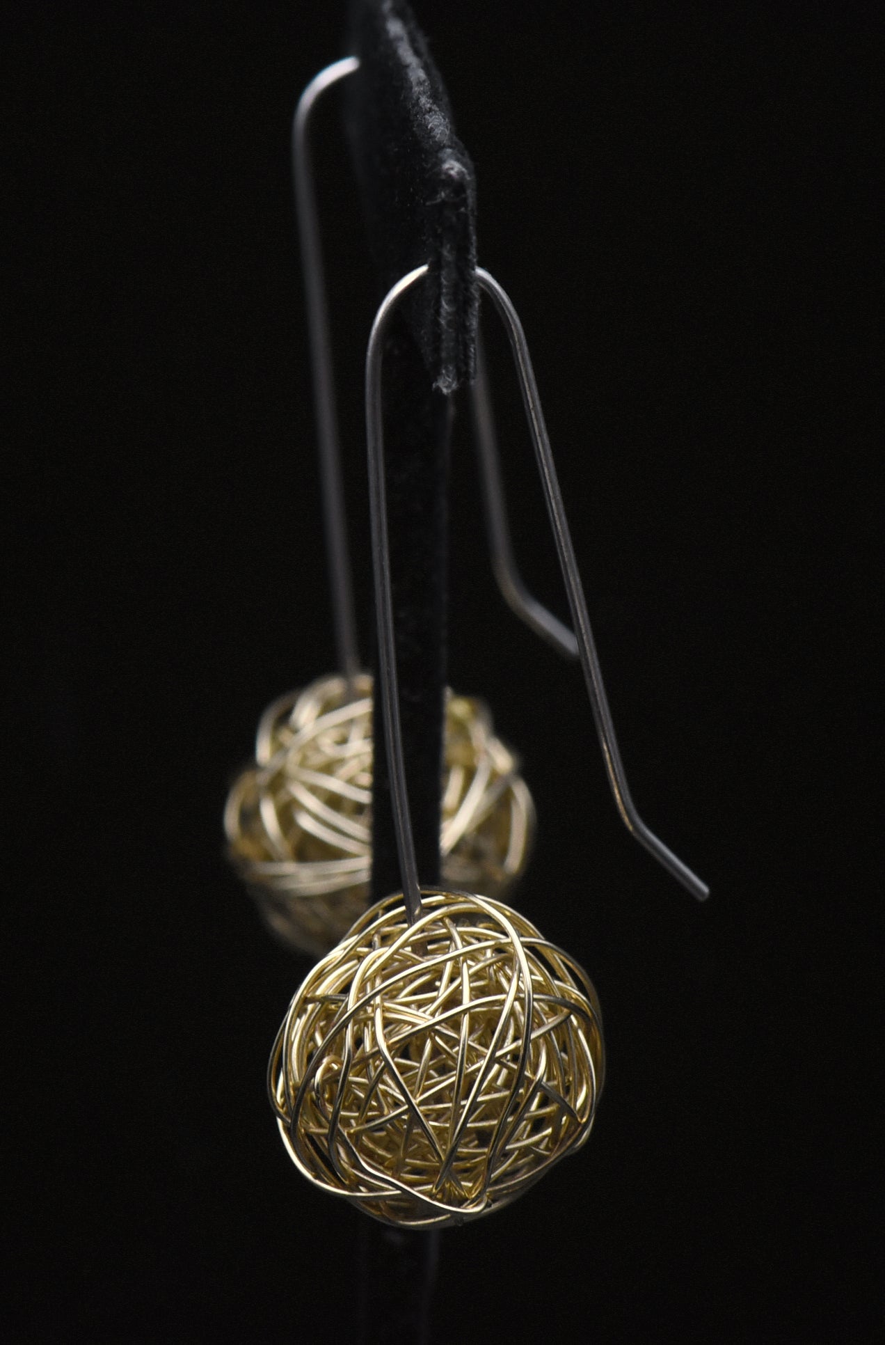 Vintage Handmade Sterling Silver and 14K Gold Wire Earrings