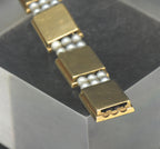 Handmade 14K Gold Link Bracelet with Hand-Carved Glass and Cultured Pearls - 7"