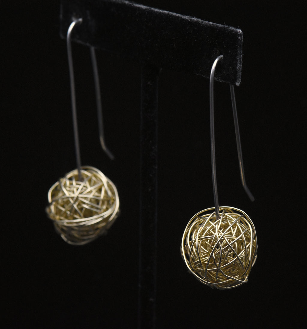 Vintage Handmade Sterling Silver and 14K Gold Wire Earrings