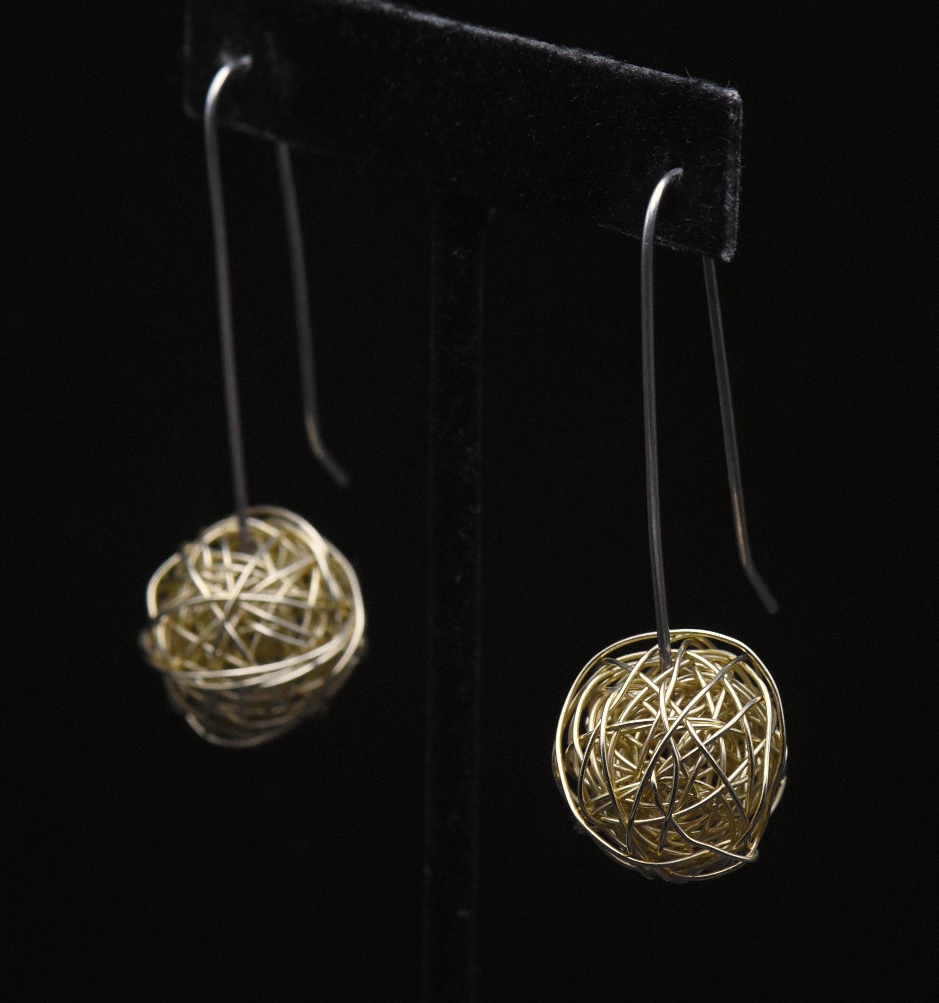 Vintage Handmade Sterling Silver and 14K Gold Wire Earrings