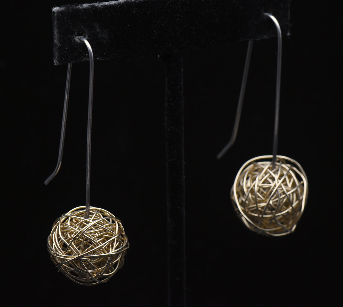 Vintage Handmade Sterling Silver and 14K Gold Wire Earrings