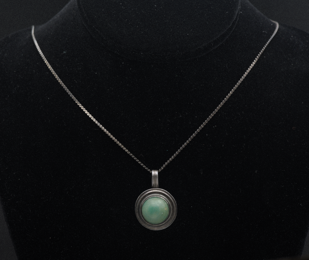 Vintage Handmade Mexican Calcite Pendant on Sterling Silver Chain Necklace - 20"