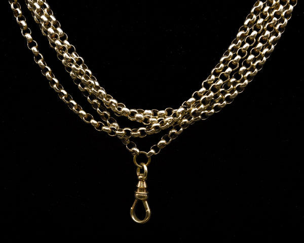 Antique 14K Gold Victorian Long Guard Chain Necklace - 65.5"