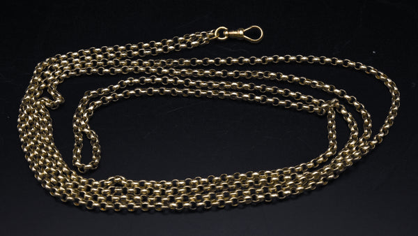 Antique 14K Gold Victorian Long Guard Chain Necklace - 65.5"