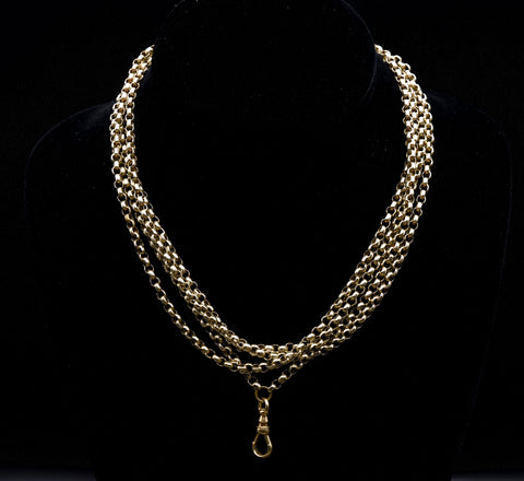 Antique 14K Gold Victorian Long Guard Chain Necklace - 65.5"