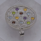 Stunning Colored Gemstones and Diamonds Chandelier Pendant on Multi-Strand Sterling Chain Necklace