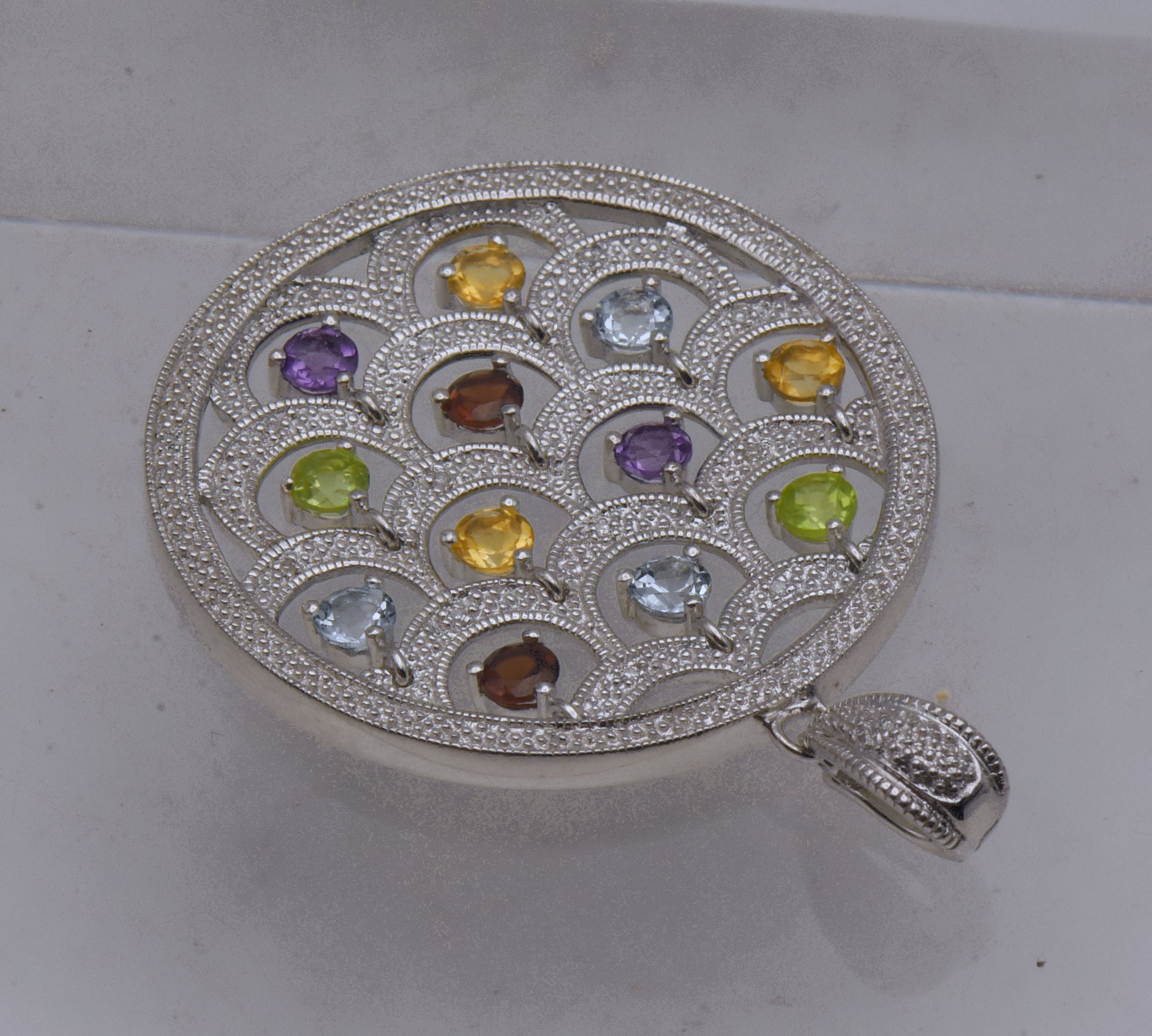 Stunning Colored Gemstones and Diamonds Chandelier Pendant on Multi-Strand Sterling Chain Necklace