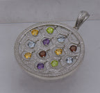 Stunning Colored Gemstones and Diamonds Chandelier Pendant on Multi-Strand Sterling Chain Necklace